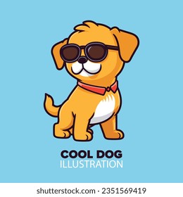 Cute Cool Dog with Glasses Cartoon: Vector Icon Illustration of Animal Nature in Flat Design