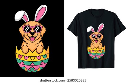 Cute And Cool Easter Funny Dog With Bunny Ears Vector TShirt For Kids