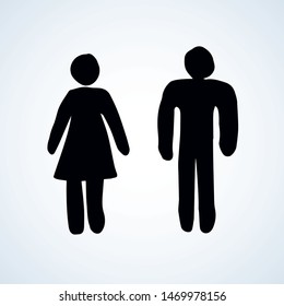 Cute cool employees loo website set element on white wall. Outline black ink hand drawn simple flat round web ui gent partner group love logo emblem image in retro art doodle cartoon comic print style