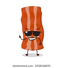 cute cool expression of bacon cartoon character wear sunglasses 
