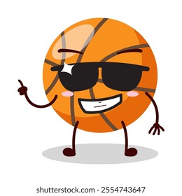 cute cool expression of basket ball cartoon character wear sunglasses 