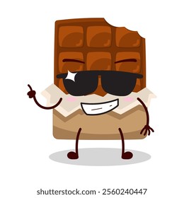 cute cool expression of bite chocolate bar character wear sunglasses 
