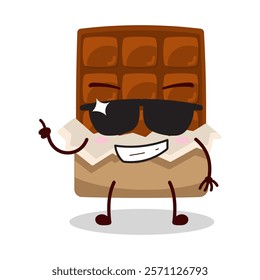 cute cool expression of bite chocolate bar character wear sunglasses 
