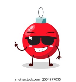 cute cool expression of Christmas ball cartoon character wear sunglasses 