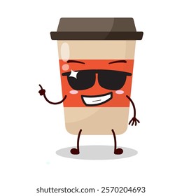 cute cool expression of coffee cup cartoon character wear sunglasses 
