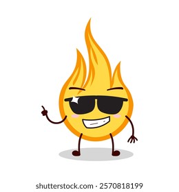 cute cool expression of fire cartoon character wear sunglasses 
