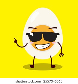 cute cool expression of half boiled egg cartoon character wear sunglasses 