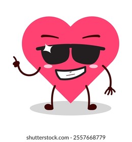 cute cool expression of heart cartoon character wear sunglasses 