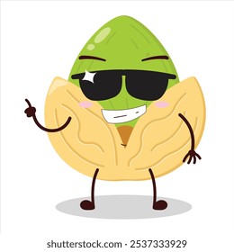 cute cool expression of pistachio wear sunglasses cartoon character