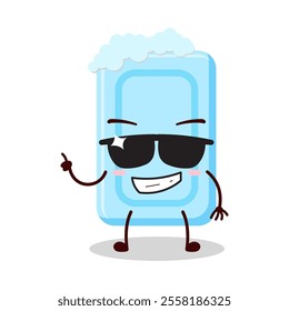 cute cool expression of soap cartoon character wear sunglasses 
