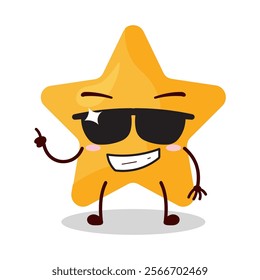 cute cool expression of star cartoon character wear sunglasses 
