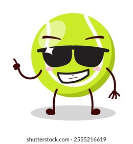 cute cool expression of tennis ball character wear sunglasses 
