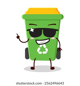 cute cool expression of trash bin cartoon character wear sunglasses 
