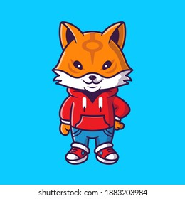 Cute Cool Fox Wearing Jacket Cartoon Vector Icon Illustration. Animal Fashion Icon Concept Isolated Premium Vector. Flat Cartoon Style