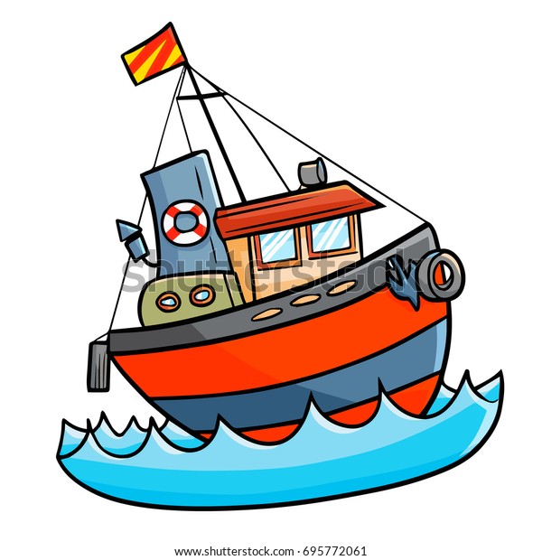 Cute Cool Funny Ship Sailing On Stock Vector (Royalty Free) 695772061