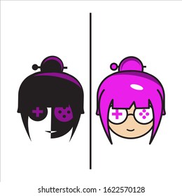 Cute and cool geek game girl. Can use for logo or icon or something suitable for this illustration. Vector Eps 10.