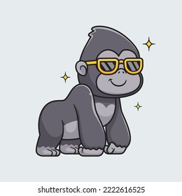 Cute Cool Gorilla Wearing Glasses Cartoon Vector Icon Illustration. Animal Nature Icon Concept Isolated Premium Vector. Flat Cartoon Style