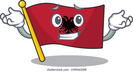 Cute and Cool Grinning flag albania Scroll mascot cartoon style