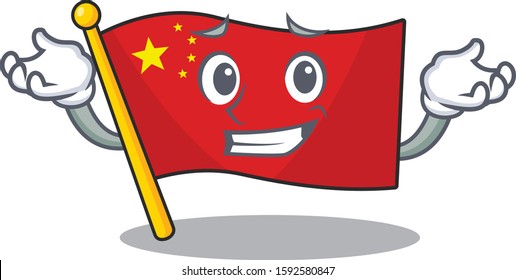 Cute and Cool Grinning flag china Scroll mascot cartoon style