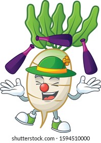 Cute and cool Juggling daikon cartoon character
