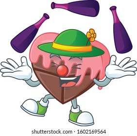Cute and cool Juggling love chocolate with pink cartoon character