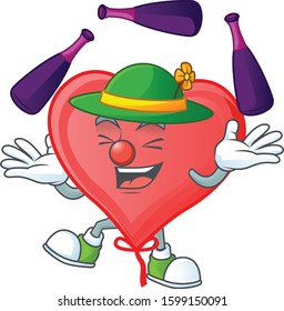 Cute and cool Juggling red love balloon cartoon character