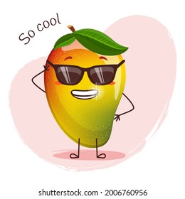 Cute cool mango character with sunglasses and snow-white smile. Emoji stickers with mango. 