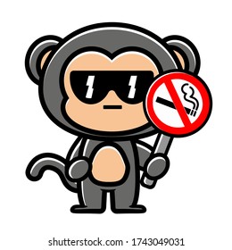 cute and cool monkey hold a no smoking warning