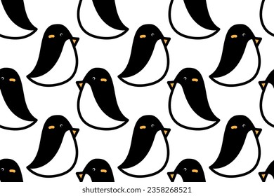 Cute, cool and nice cartoon polar penguin. Animal. Winter. Snow. Cartoon ice cubes. Frozen, cool and cold. Trendy, stylish, fashionable, seamless vector pattern for design and decoration.