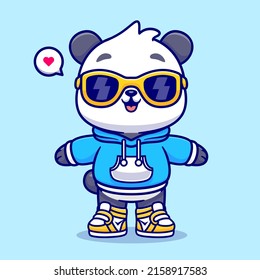 Cute Cool Panda Cartoon Vector Icon Illustration. Animal Fashion Icon Concept Isolated Premium Vector. Flat Cartoon Style