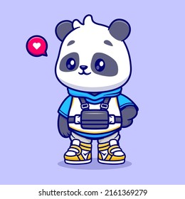 Cute Cool Panda Wearing Hoodie And Sneaker Cartoon Vector Icon Illustration. Animal Fashion Icon Concept Isolated Premium Vector. Flat Cartoon Style