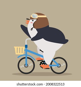 Cute Cool penguin ride a bicycle 