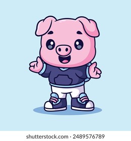 Nette Cool Pig Vektorgrafik Icon Illustration.