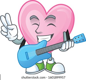 Cute and cool pink love cartoon character performance with guitar