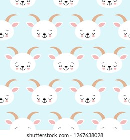 Cute Cool Seamless Pattern Baby Animals Farm Goat .
