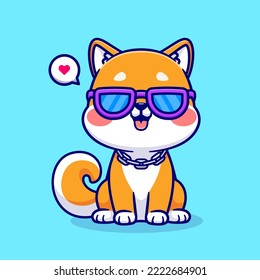 Cute Cool Shiba Inu Hund Sitting mit Brillen Cartoon Vektorsymbol Illustration. Animal Fashion Icon Konzept isolierter Premium Vektor. Flachbildkartonstil