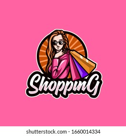 Cute and cool Shopping Girl Mascot Logo