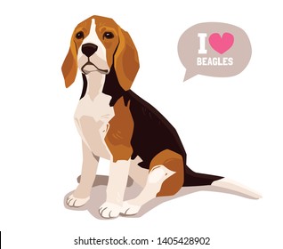 Cute Cool Sitting Beagle Puppy. Flat Dog Vector Illustration