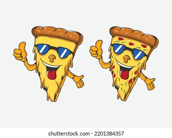 Cute rebanada fresca de cartón de pizza con ilustración vectorial de pulmón, arte vectorial de pizza plana.