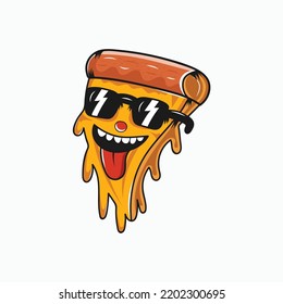 Cute cool slice pizza carton illustration vector graphic.