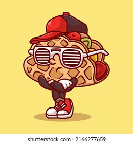 Cute Cool Taco Cartoon Vektorsymbol Illustration. Food Fashion Icon Konzept isolierter Premium-Vektorgrafik. Flachbildkartonstil