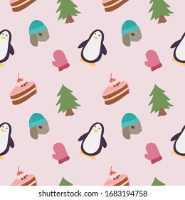 adorable y fresco patrón vectorial de invierno en invierno