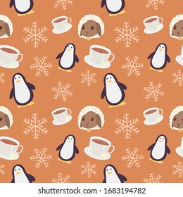 adorable y fresco patrón vectorial de invierno en invierno