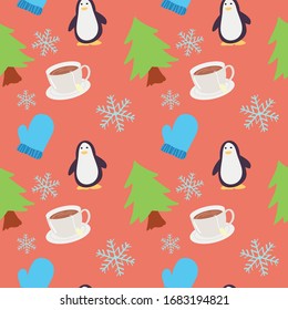 adorable y fresco patrón vectorial de invierno en invierno