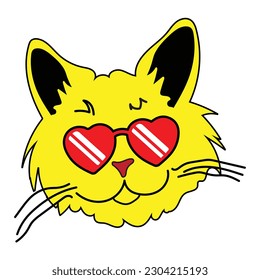 cute cool yellow cat wearing sunglasses vector illustration	
