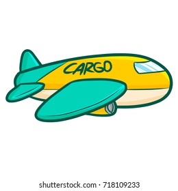 Cute and cool yellow green cargo plane flying - vector.