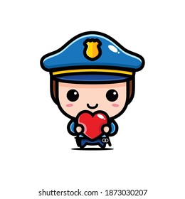 cute cop hugging love heart