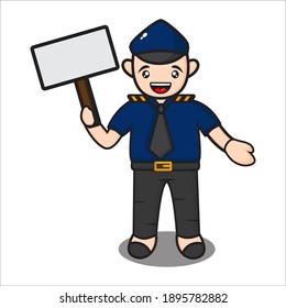 cute cop mascot with blackboard, funny cop cartoon character on white background, design eps 10