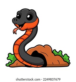 Cute copperbelly water snake cartoon out from hole