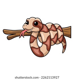 Cute copperhead snake cartoon on tree branch